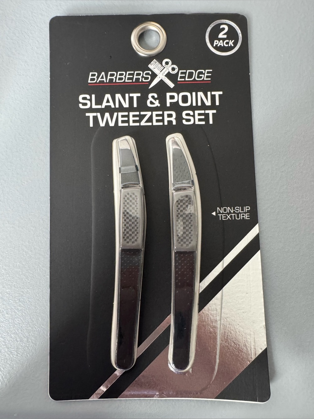 Barbers Edge Slant & Point Tweezer Set Silver/Black durable heavy duty non-slip